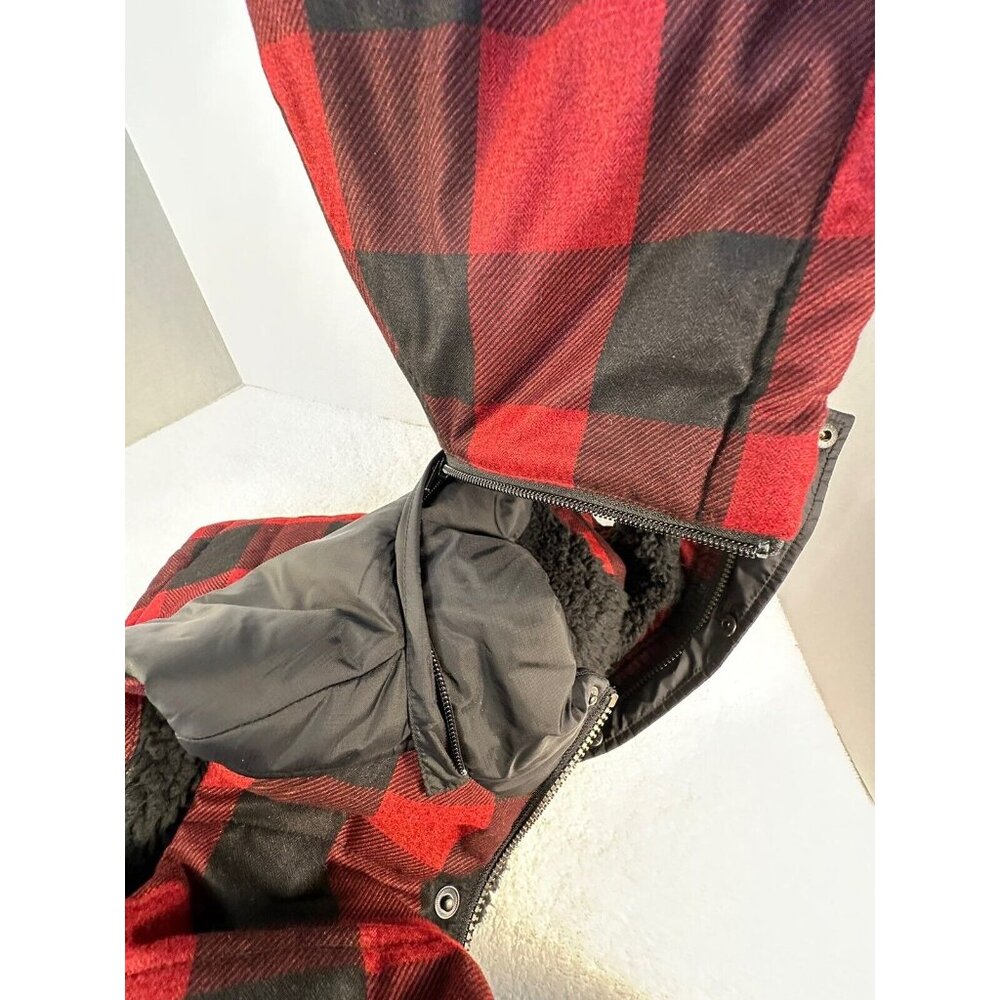 LANDS' END UNISEX  RED PLAID VEST W/HOODY SHERPA LINED Size 8- S PERFECT! - Picture 12 of 16
